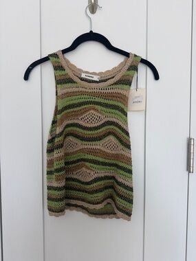 NWT. Sandro Open-Knit Wave Tank in Olive, Gold & Brown